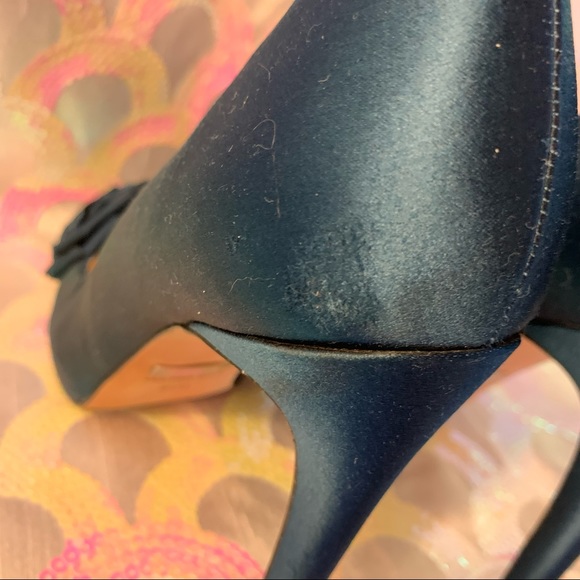 Badgley Mischka Frank Peep Toe Pump in Teal Satin with Rosette Size 9.5M - Picture 11 of 15